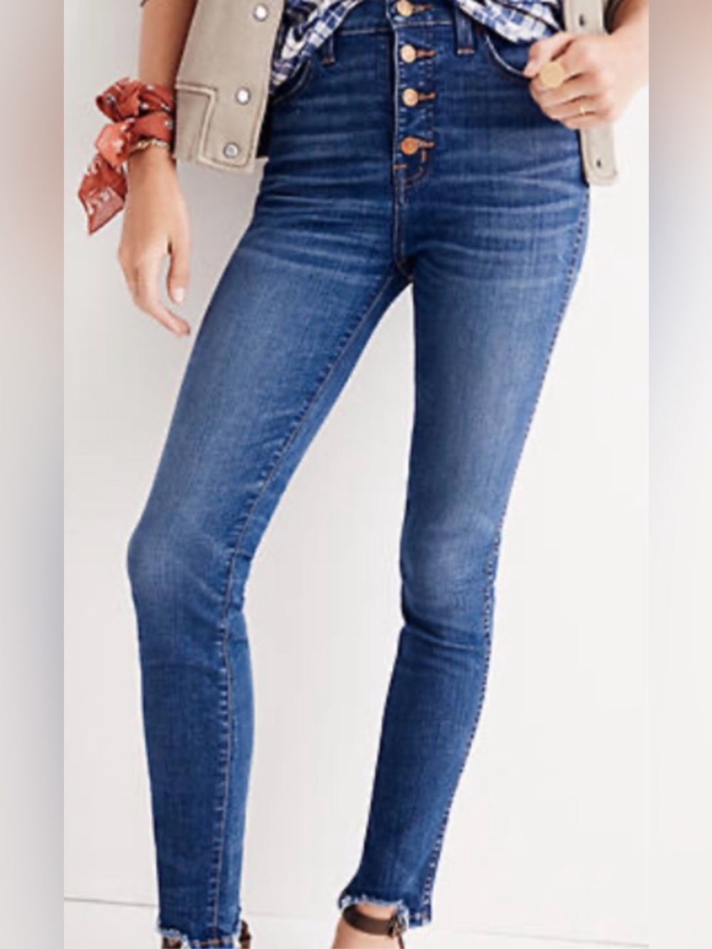 Madewell 9" Button-Fly Mid-Rise Raw Hem Skinny Jeans (24)